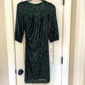 Nanette Lepore | Emerald Green Sequin 3/4 Balloon Sleeve Dress | Size 4 NWT